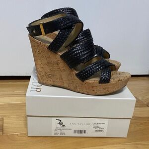 Ann Taylor Black Braided Cork Wedges